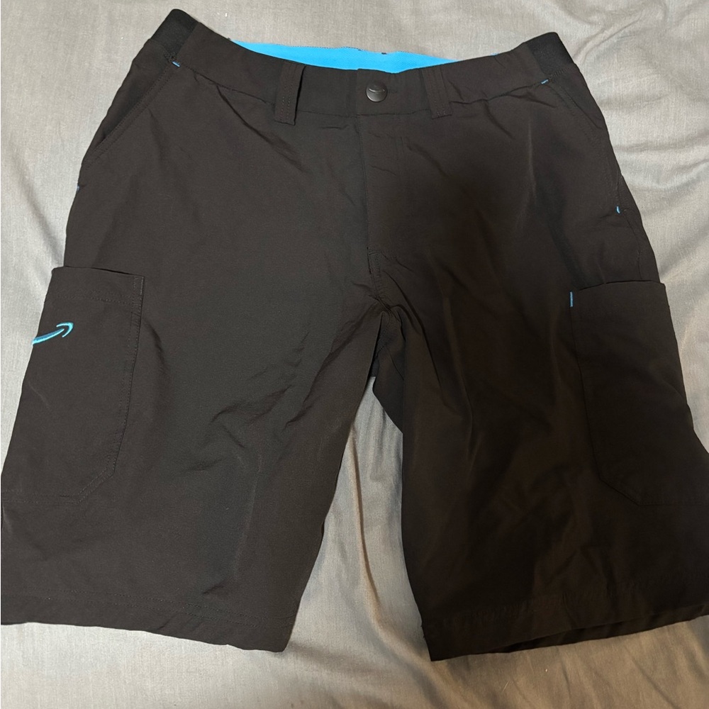 Women’s Black Active Cargo Shorts with Blue Trim